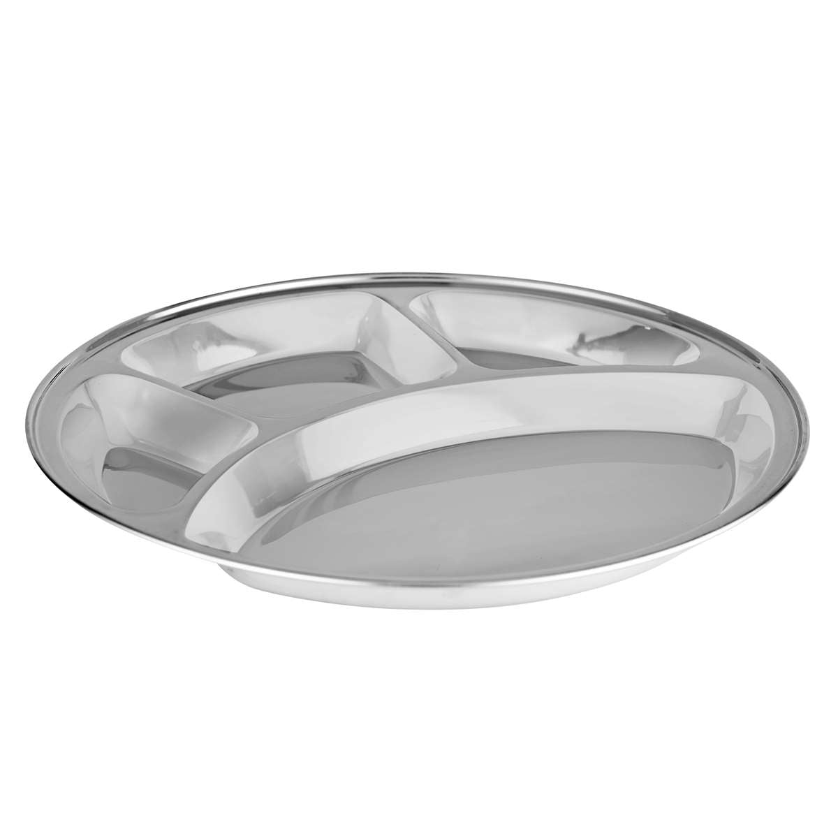 Airan Plus Stainless Steel Bhojanthal Round 22 Gauge 4 Compartment Dinner Plate Set