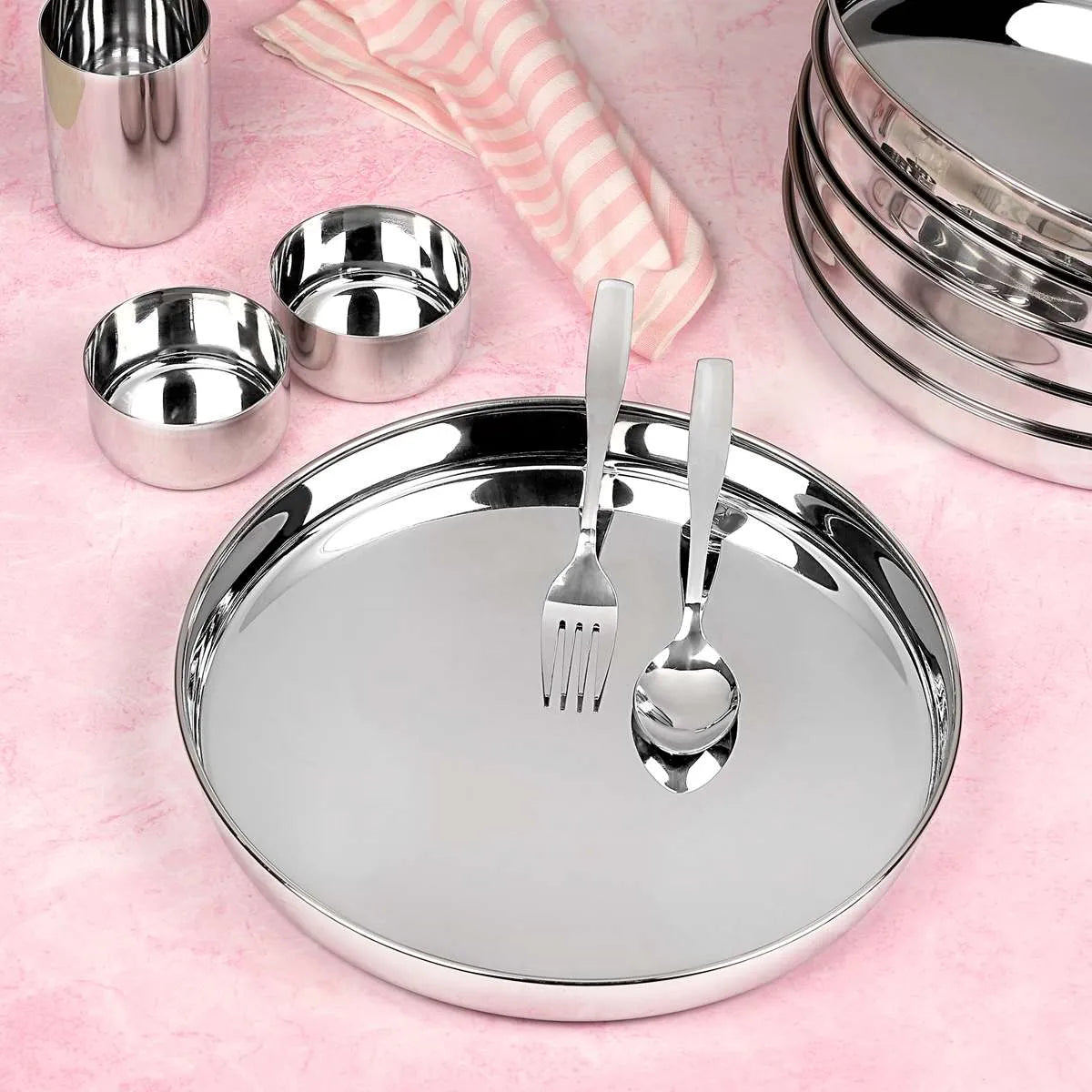 Riar Stainles Steel Khomcha Chapti BDN Plain Dinner Plate - 26 cm, Silver Finish