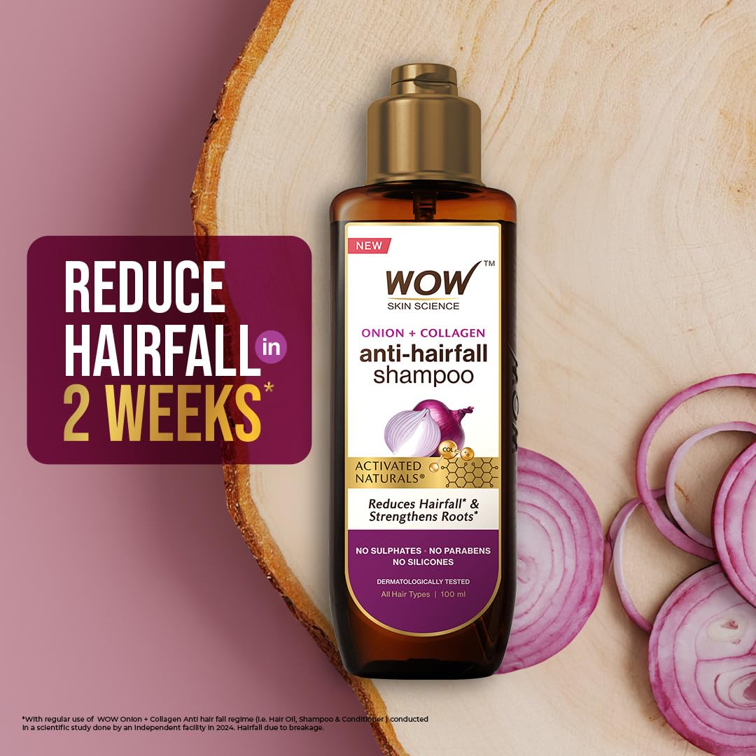 WOW Skin Science Onion + Collagen Anti-Hairfall Shampoo | No Paraben | No Sulphate | For Men & Women- 100ml