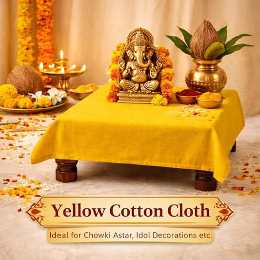 Premium Yellow Cotton Puja Cloth | Sacred पीला पूजा कपड़ा for Mandir, Chowki & Religious Rituals - 1 Meter