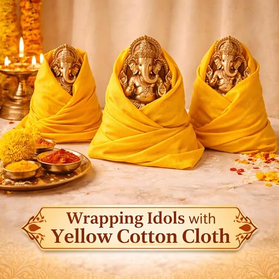 Premium Yellow Cotton Puja Cloth | Sacred पीला पूजा कपड़ा for Mandir, Chowki & Religious Rituals - 1 Meter
