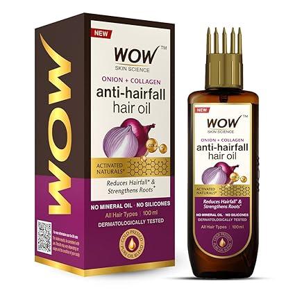 WOW Skin Science Onion Hair Oil for Hair Fall Control & Helps Promote Hair Growth, With Cold-Pressed Onion Black Seed Oil, No Mineral Oil, Comb Applicator 100ml