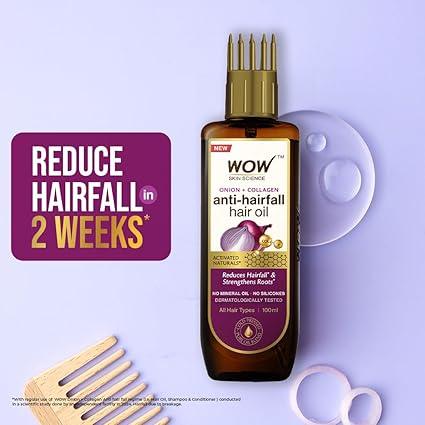 WOW Skin Science Onion Hair Oil for Hair Fall Control & Helps Promote Hair Growth, With Cold-Pressed Onion Black Seed Oil, No Mineral Oil, Comb Applicator 100ml