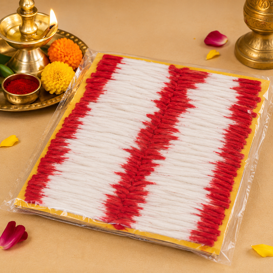 Premium Red Cotton Jyot Batti | Long Puja Cotton Wicks for Diya, Aarti & Temple Rituals