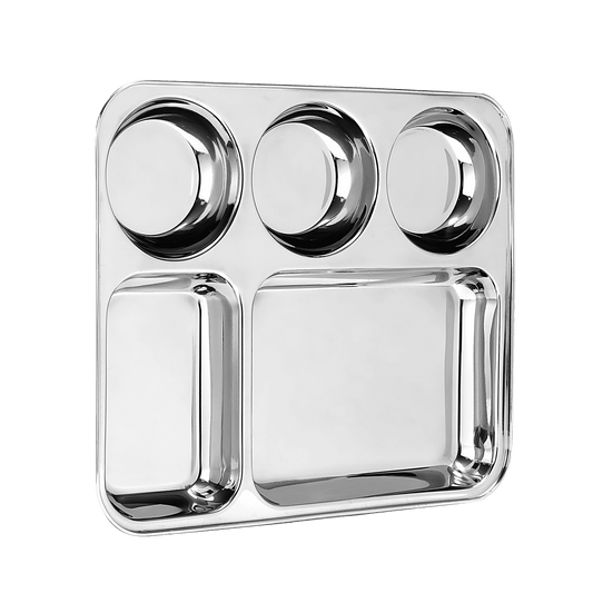 Riar Stainless Steel Modern Dinner Plate  5 IN 1 BHOJAN THAL R/KATORI 6 Piece Set