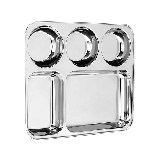 Riar Stainless Steel Modern Dinner Plate  5 IN 1 BHOJAN THAL R/KATORI 6 Piece Set