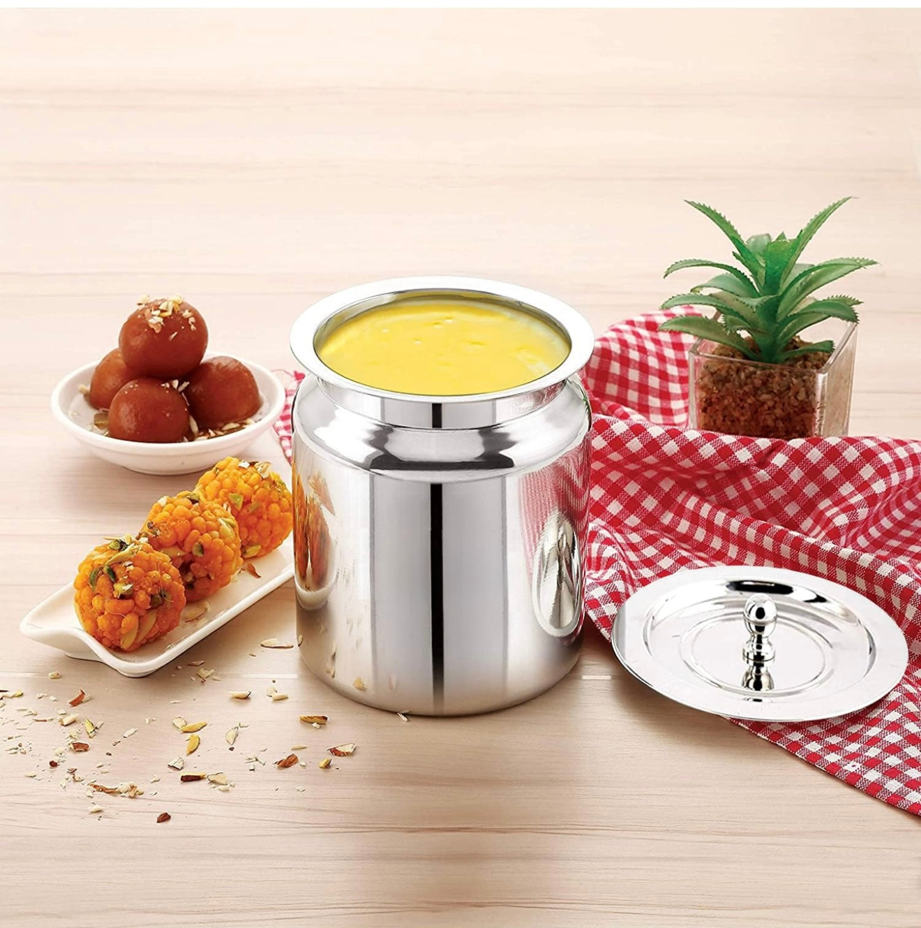 Riar Stainless Steel Ghee Pot – 3" x 3", Silver