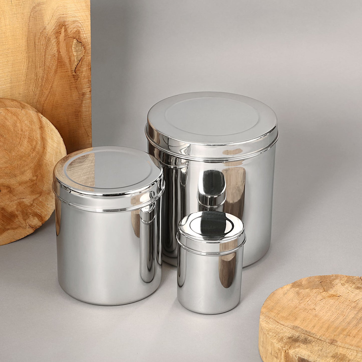 Riar Stainless Steel Deep Dabba Plain – Modern Round Storage Box Set of 6