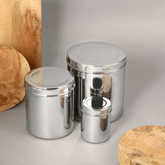 Riar Stainless Steel Deep Dabba Plain – Modern Round Storage Box Set of 6
