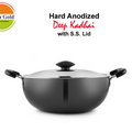 India Gold Aluminium Hard Anodised Kadhai - 20 cm, Black