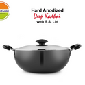 India Gold Aluminium Hard Anodised Kadhai - 20 cm, Black
