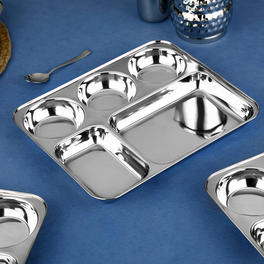 Riar Stainless Steel Modern Dinner Plate  5 IN 1 BHOJAN THAL R/KATORI 6 Piece Set