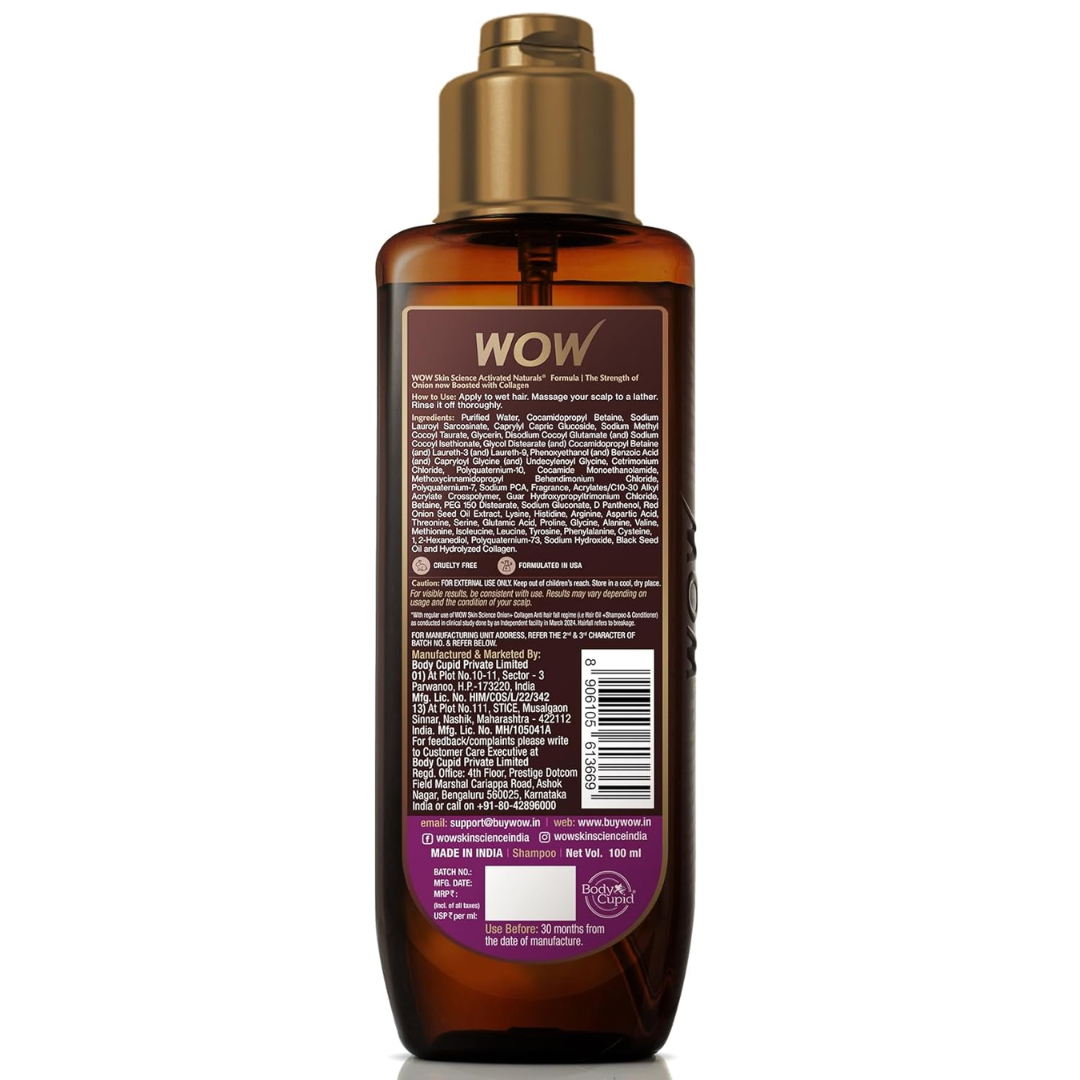 WOW Skin Science Onion + Collagen Anti-Hairfall Shampoo | No Paraben | No Sulphate | For Men & Women- 100ml