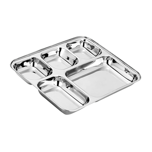 Riar Stainless K BHOJAN THAL SQUARE 5IN1 ROUND KATORI 6 pic set