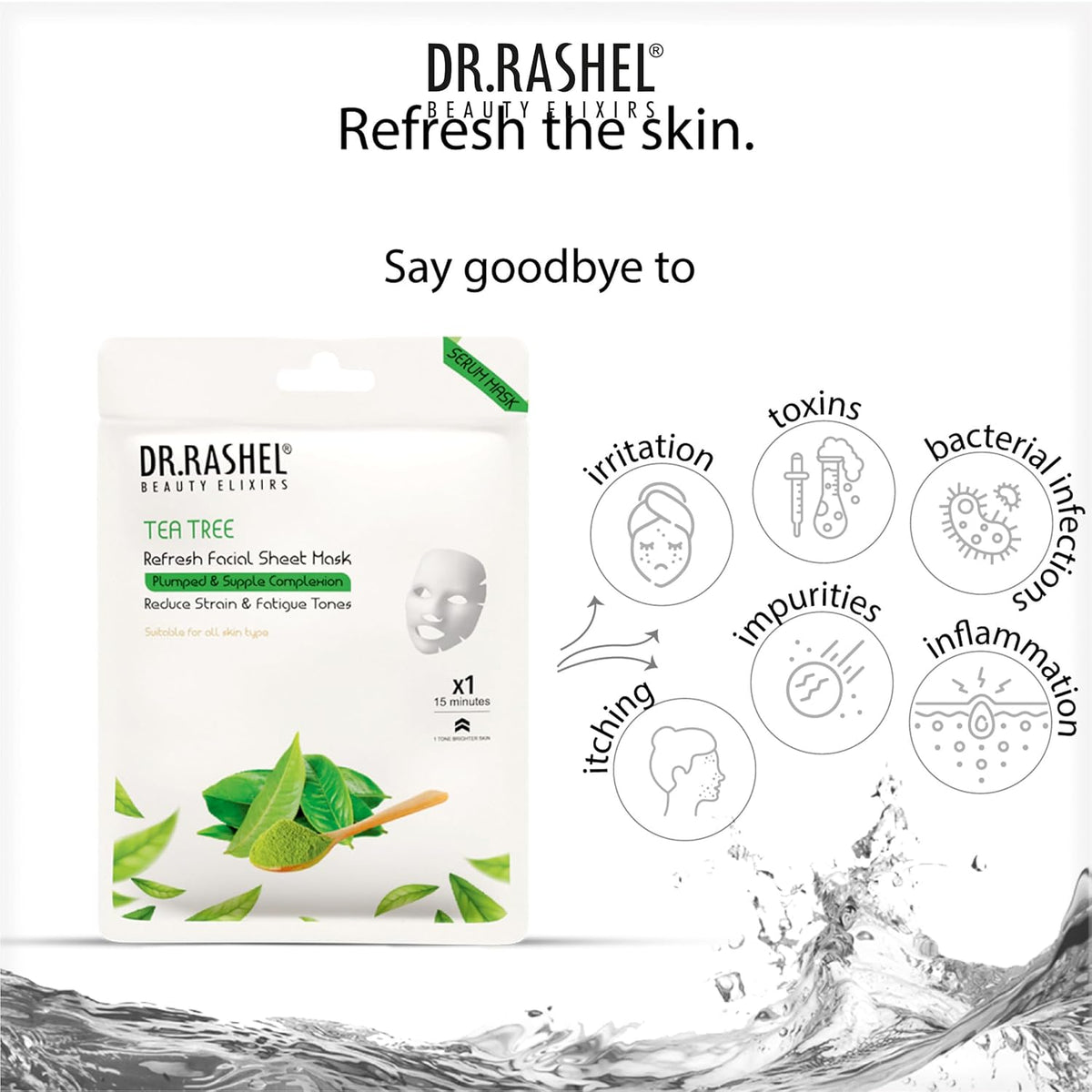 DR.RASHEL Tea Tree Face Sheet Mask With Serum For Women and Men | All Skin Types | Soft and Healthy Skin | Deep Cleansing & Oil Control | Repairing & Nourishment | Soothing And Hydrating | Paraben Free