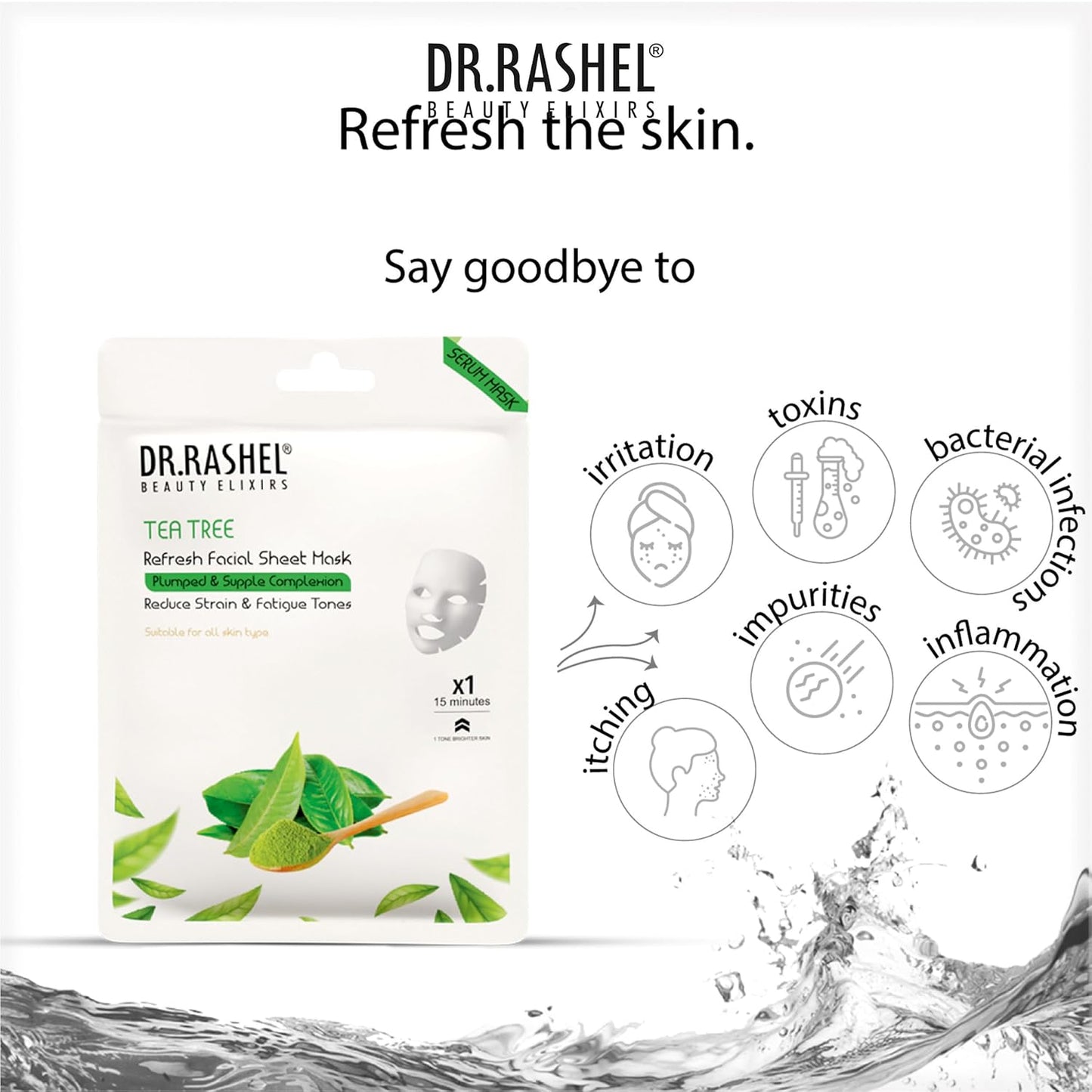 DR.RASHEL Tea Tree Face Sheet Mask With Serum For Women and Men | All Skin Types | Soft and Healthy Skin | Deep Cleansing & Oil Control | Repairing & Nourishment | Soothing And Hydrating | Paraben Free