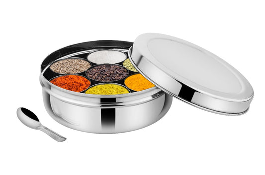 Riar Stainless Steel Modern Masala Box Plain – 20 cm, Round Design