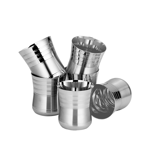Riar Stainless Steel Damru Ringer Glass Set - 6 Pieces, 7.5 cm x 9 cm