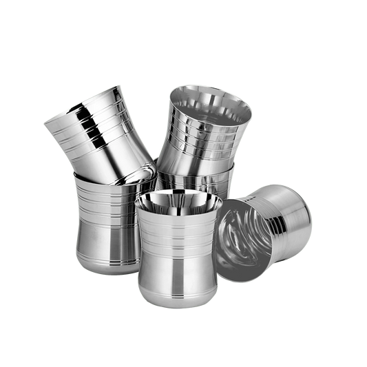 Riar Stainless Steel Damru Ringer Glass Set - 6 Pieces, 7.5 cm x 9 cm