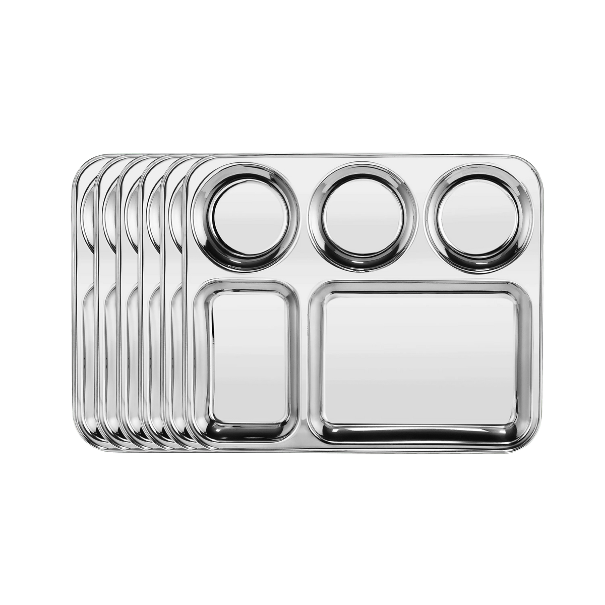 Riar Stainless Steel Modern Dinner Plate  5 IN 1 BHOJAN THAL R/KATORI 6 Piece Set