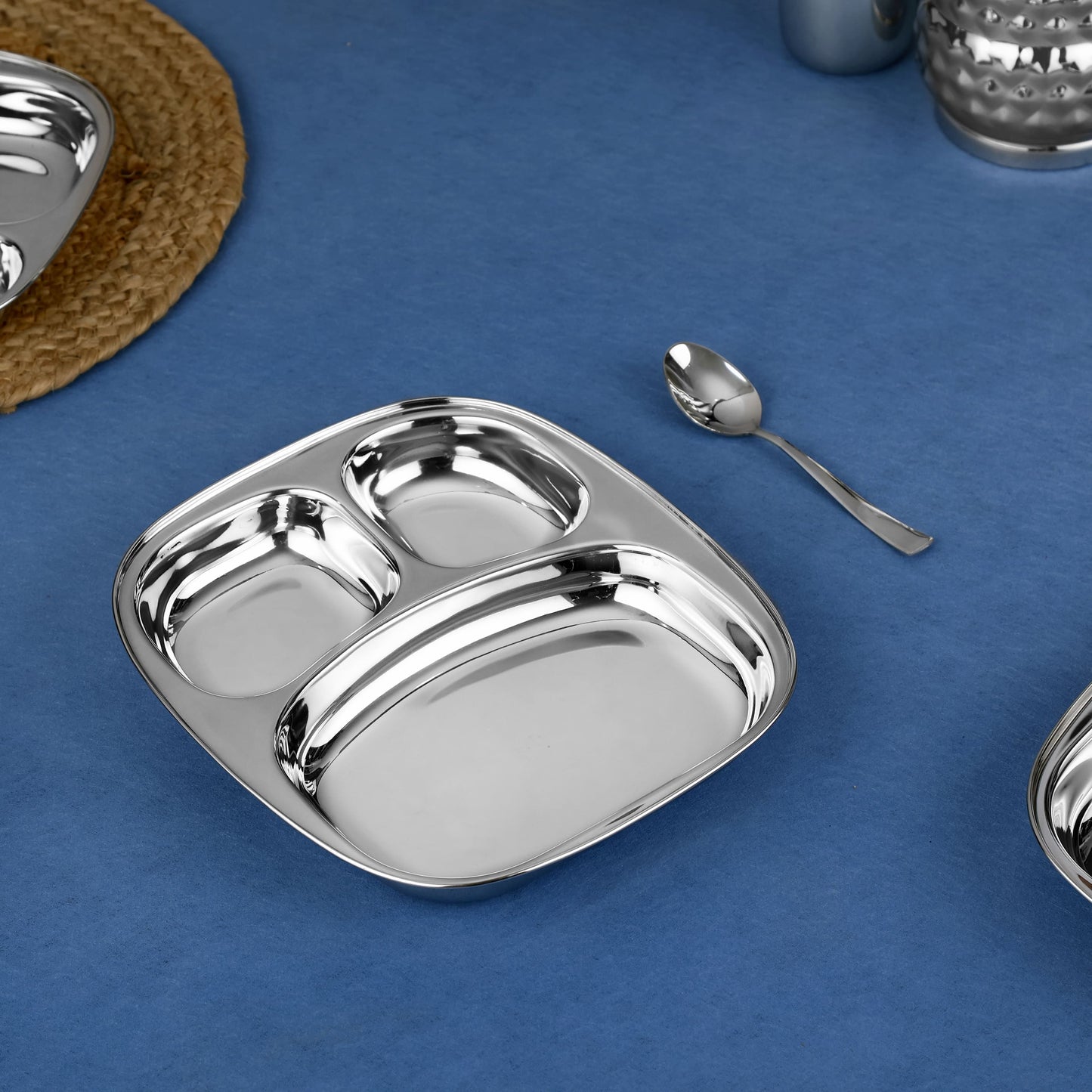 Riar Stainless Steel Modern Dinner Plate 3-in-1 – Dynasty Big, Round Design set 6 pic