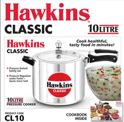 Hawkins Aluminium Classic Pressure Cooker,Inner Lid Cooker, 10 Litre