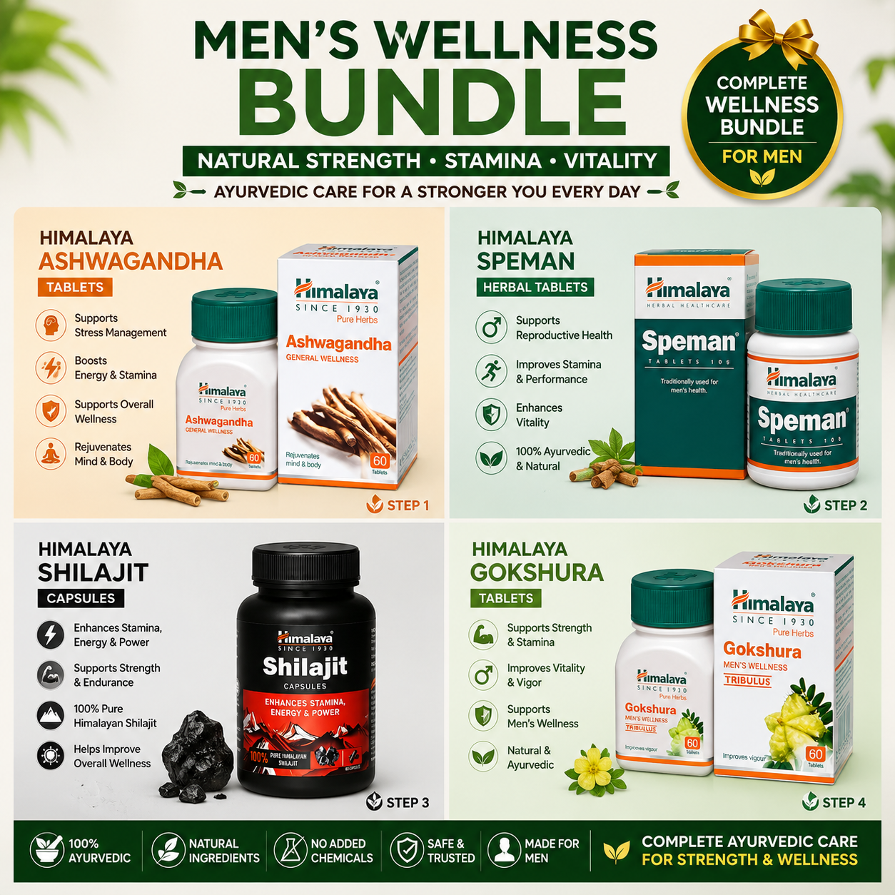 Men's Wellness Bundle | Ashwagandha, Shilajit, Gokshura & Speman for Daily Vitality