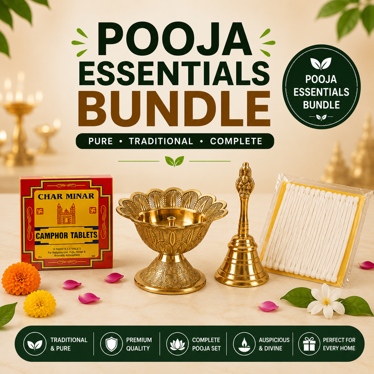 Pooja Essentials Bundle - Complete Daily Worship Collection