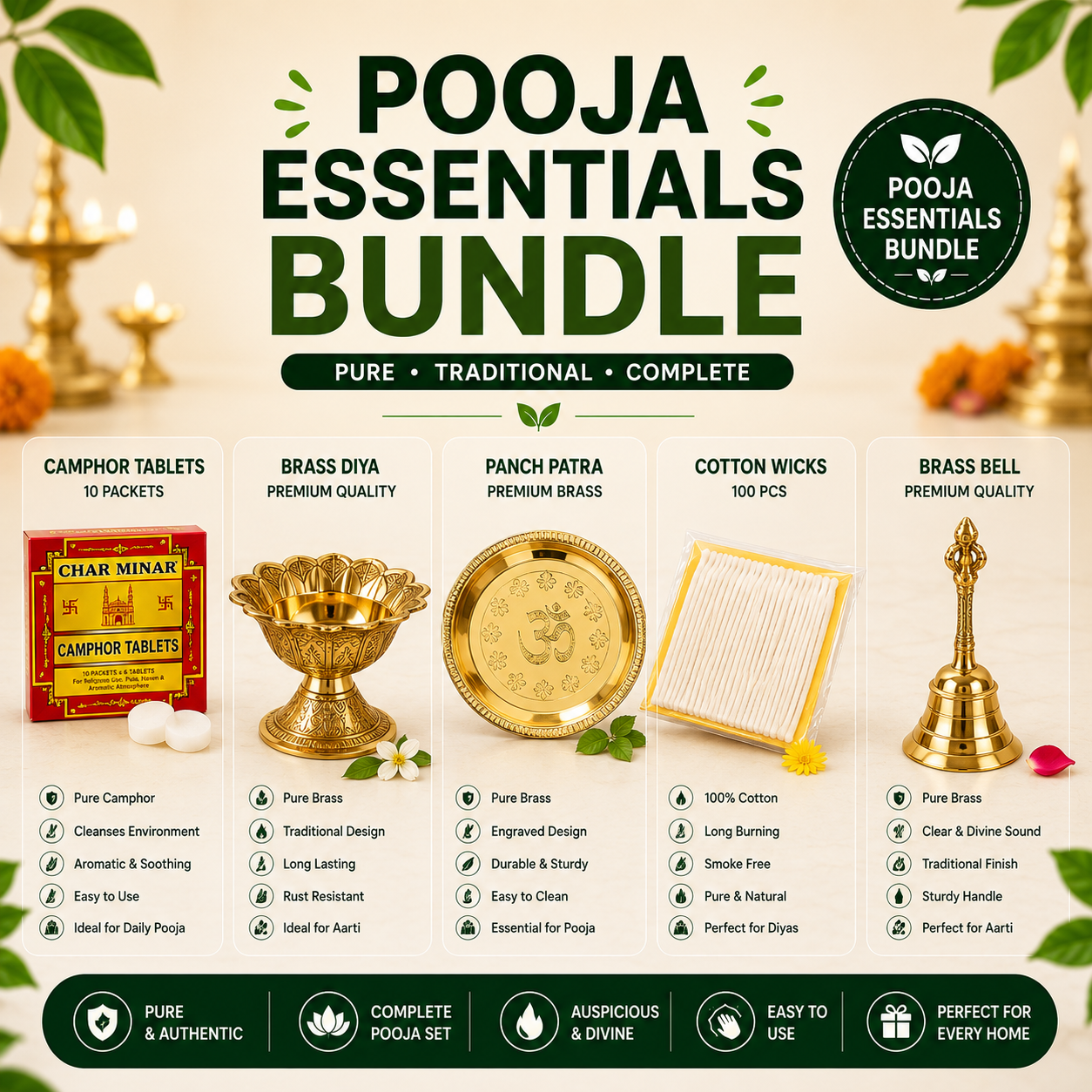 Pooja Essentials Bundle - Complete Daily Worship Collection
