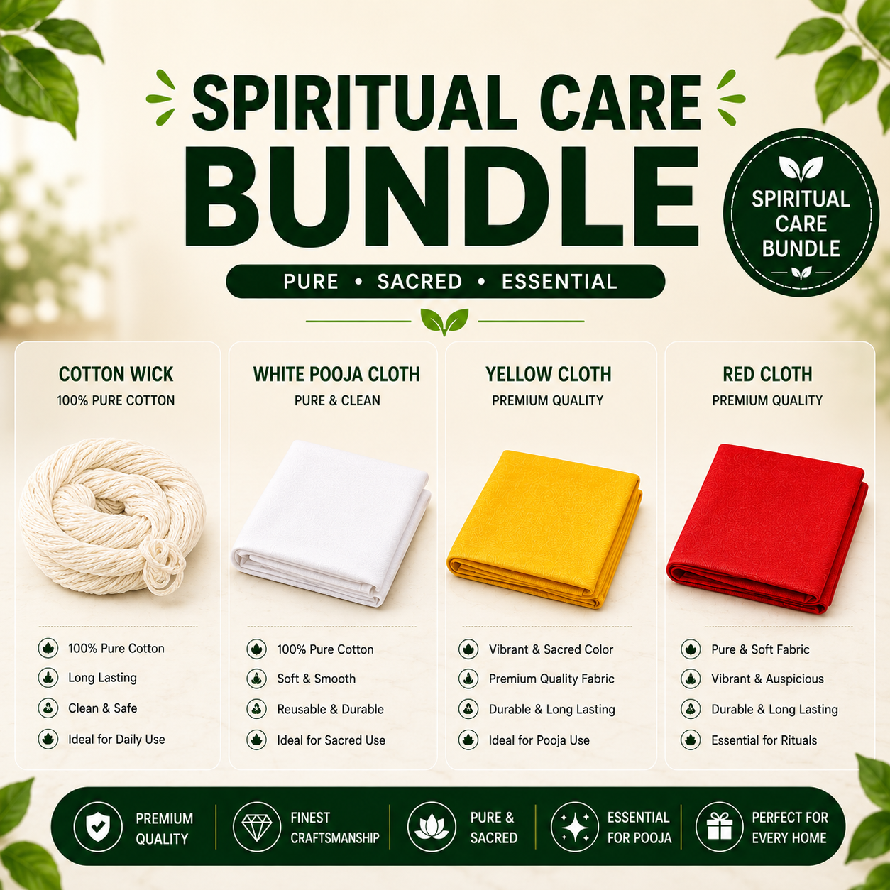 Spiritual Care Bundle - Essential Pooja Cloth & Cotton Wick Collection