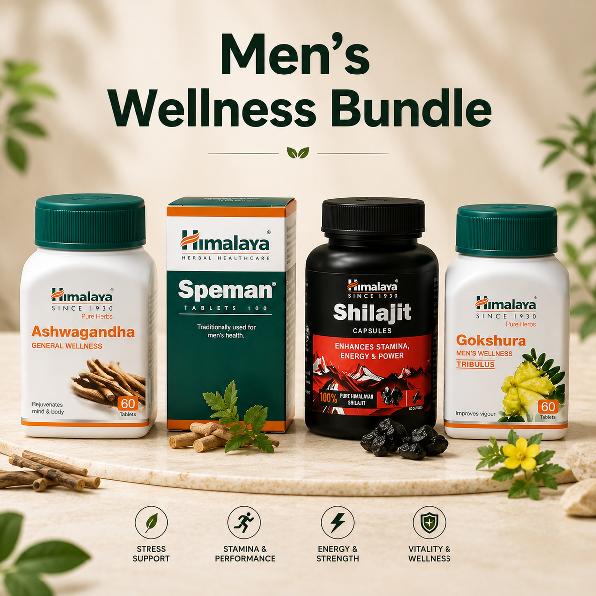 Men's Wellness Bundle | Ashwagandha, Shilajit, Gokshura & Speman for Daily Vitality