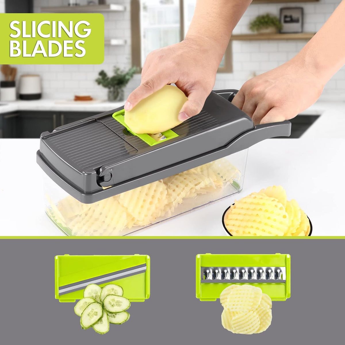 Riar Plastic Steel Vegetable Cutter Chopper – Rectangular 7-in-1