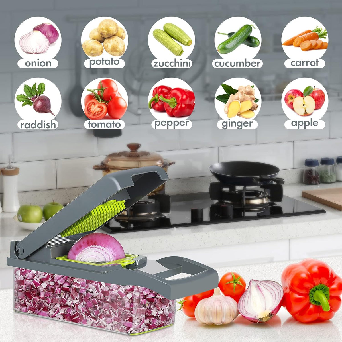 Riar Plastic Steel Vegetable Cutter Chopper – Rectangular 7-in-1