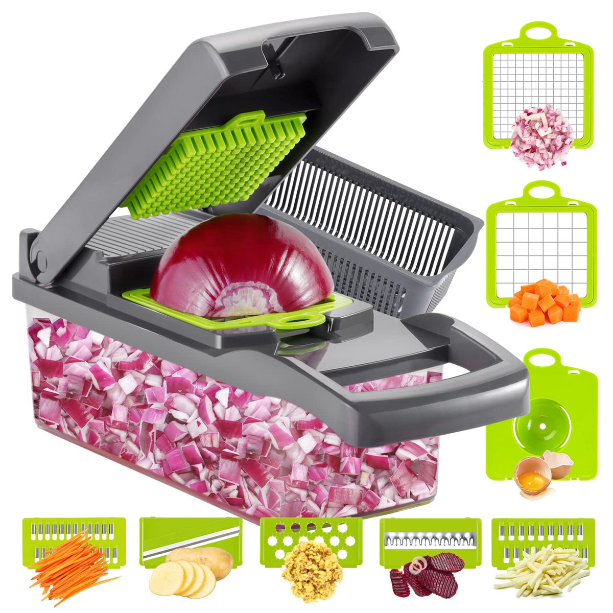 Riar Plastic Steel Vegetable Cutter Chopper – Rectangular 9-in-1