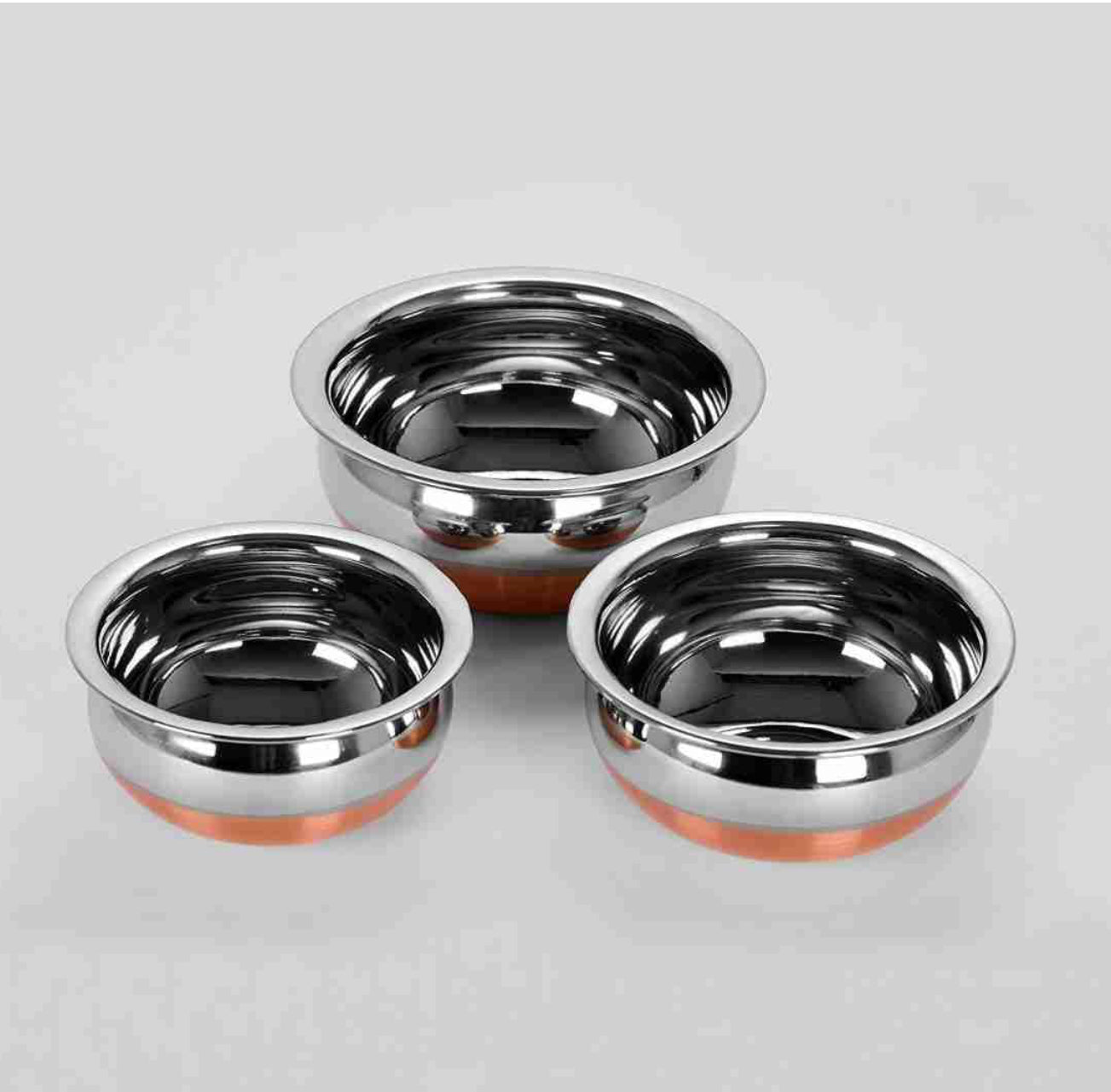 Rajat Stainless Steel Serving & Cook Handi Copper Bottom with Lid 3,5pic set