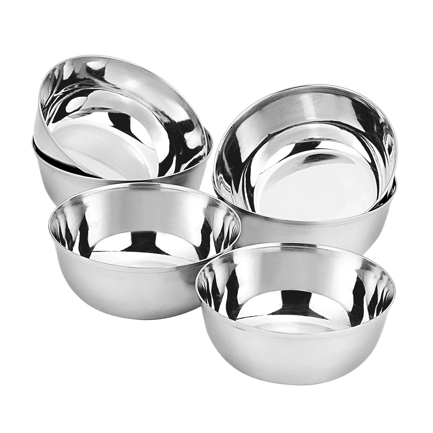 Riar Stainless Steel Mukta Bati Plain  Katori/Bowl Set - 6 Pieces (5 Inches)