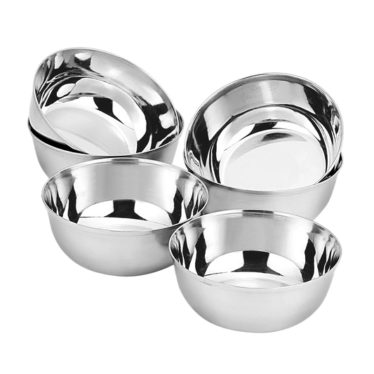 Riar Stainless Steel Mukta Bati Plain  Katori/Bowl Set - 6 Pieces (5 Inches)