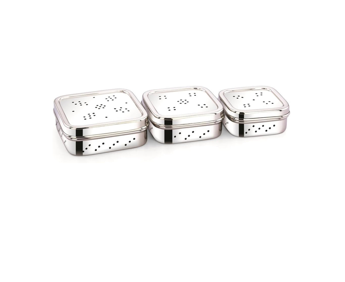Amarjyoti Stainless Steel Dhaniya Dabbi Set for Coriander Seeds and Spices Storage