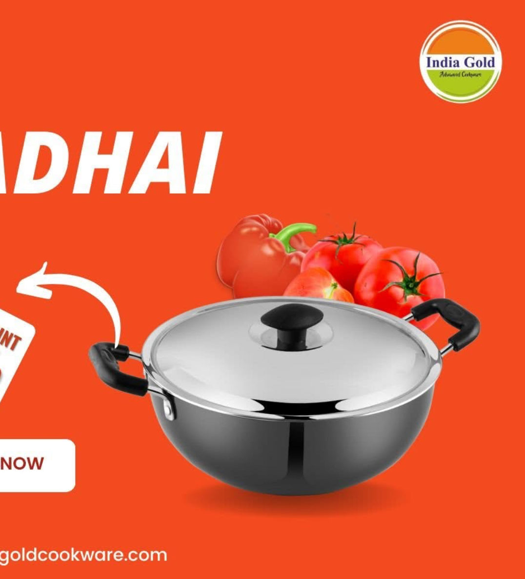 India Gold Aluminium Hard Anodised Kadhai - 20 cm, Black