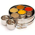 Riar Stainless Steel Modern Masala Box – 20 cm, Round, Laser Print Design