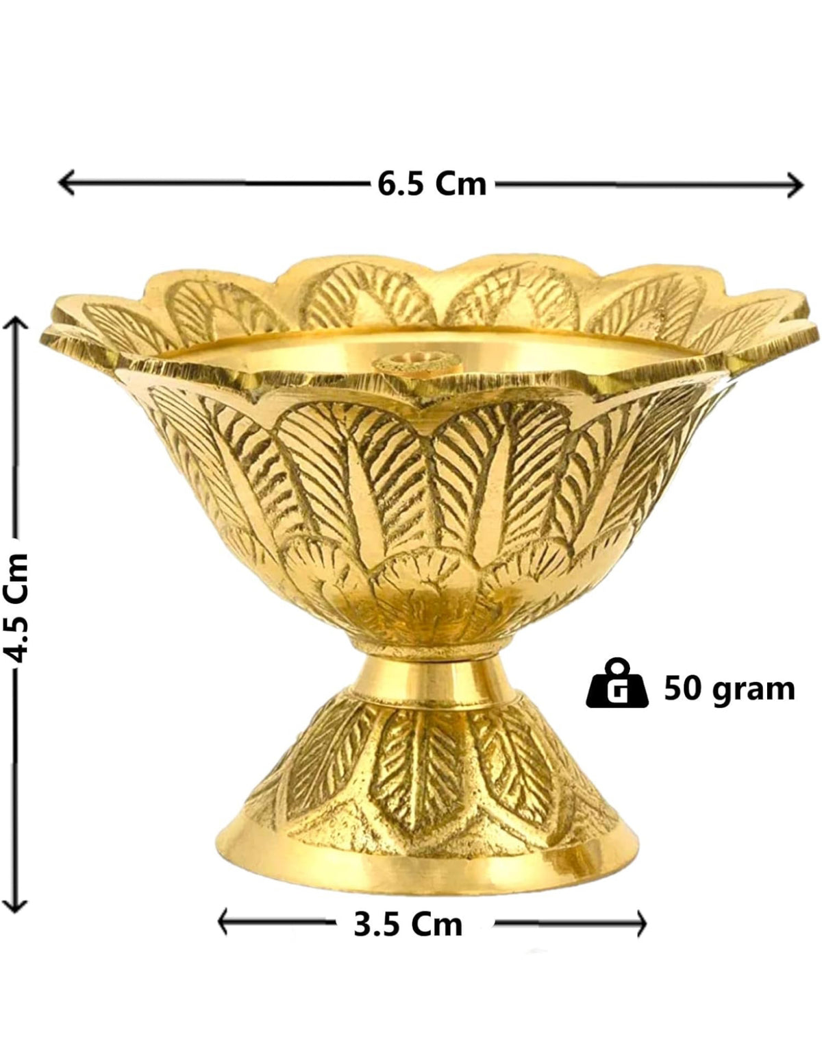 Riar Brass Rose Shaped Diya Akhand Jyot Large Table Diya, Gold Color
