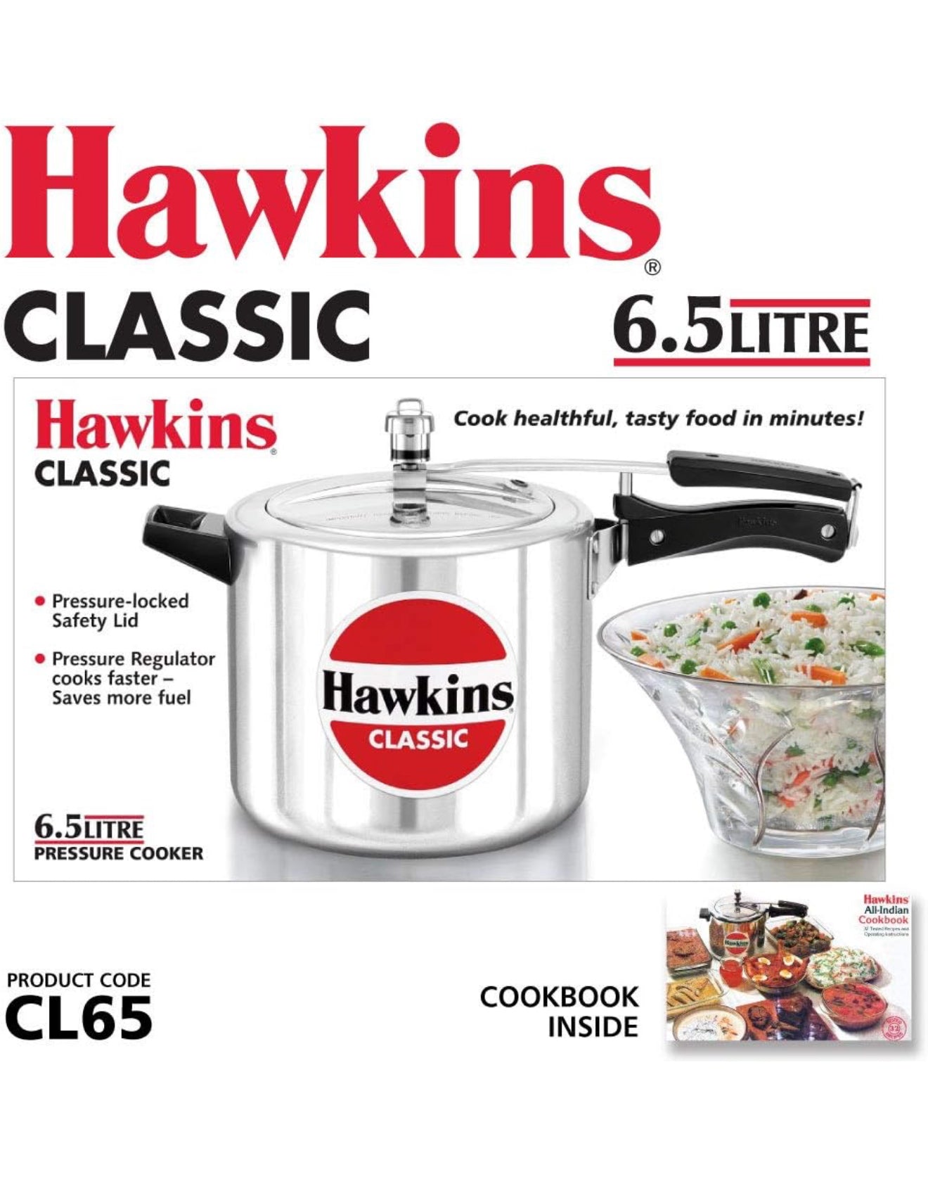 Hawkins Classic Aluminium Pressure Cooker With Inner Lid For Efficient Quick Cooking 6.5 Litre