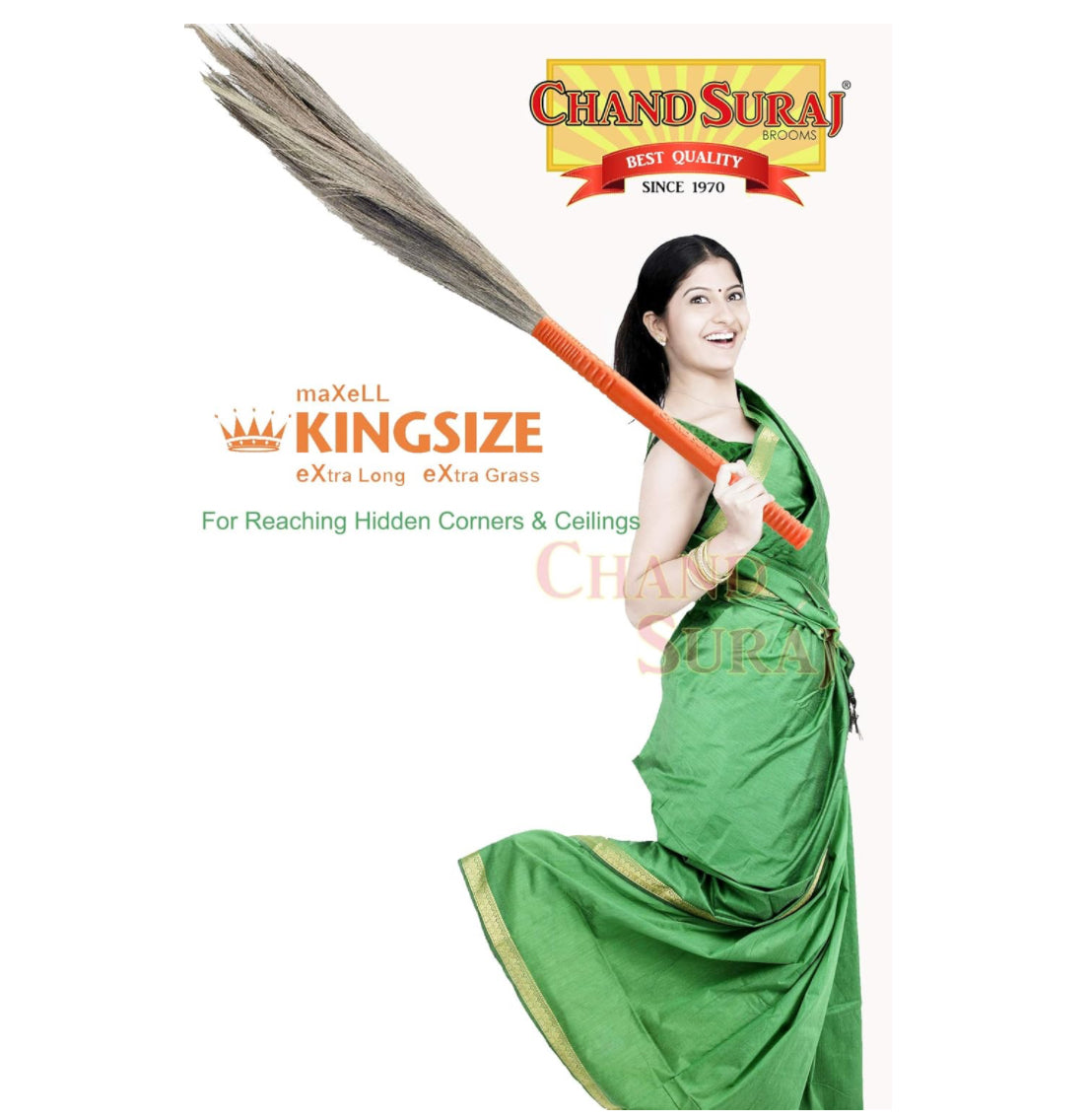Chand Suraj Natural Grass Broom Maxel With Sturdy Grip For Efficient Long Lasting Cleaning On All Floor Types
