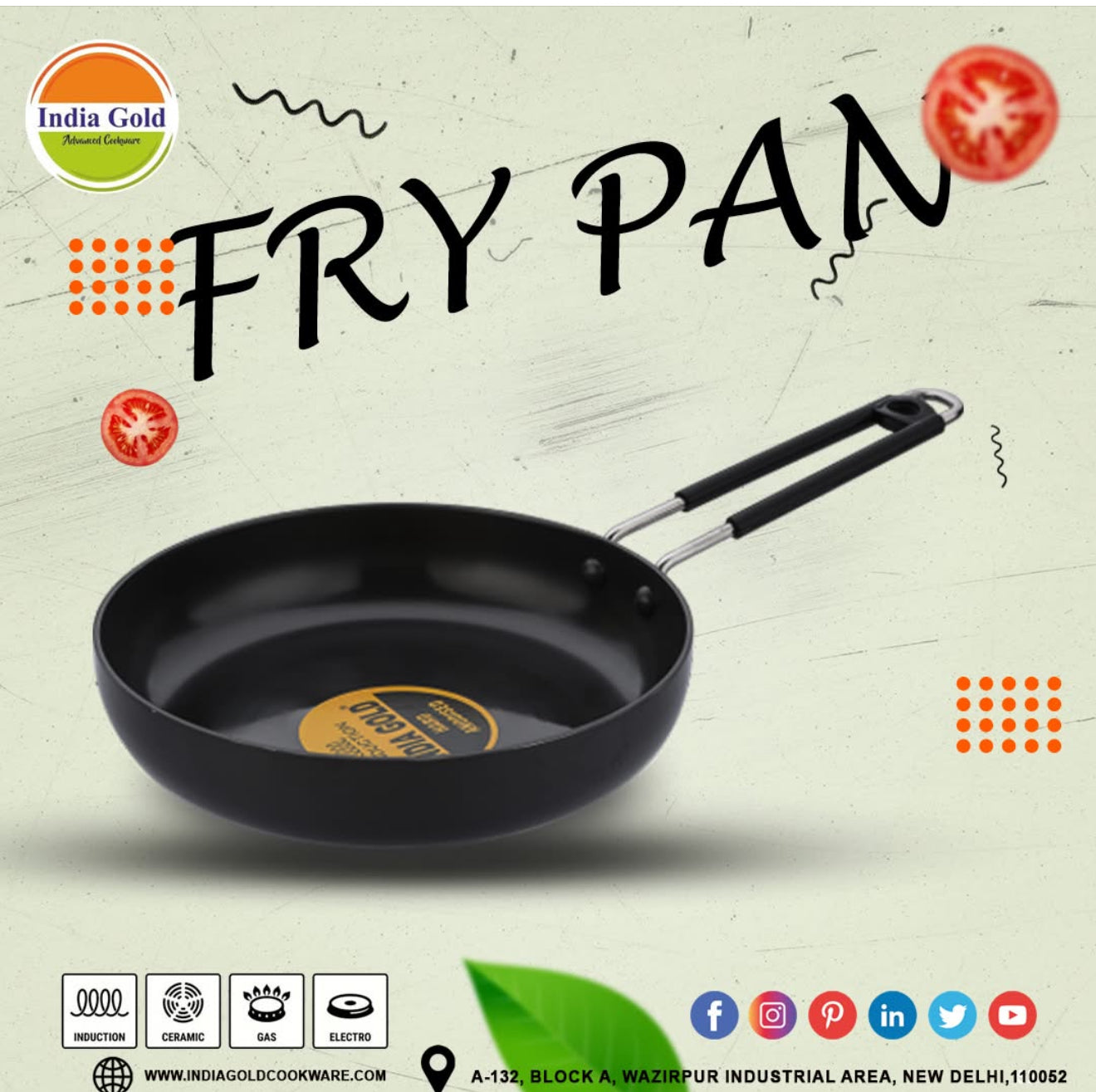 India Gold Aluminium Hard Anodised Induction Fry Pan - Black, 760g, Modern Style, 24.5 cm