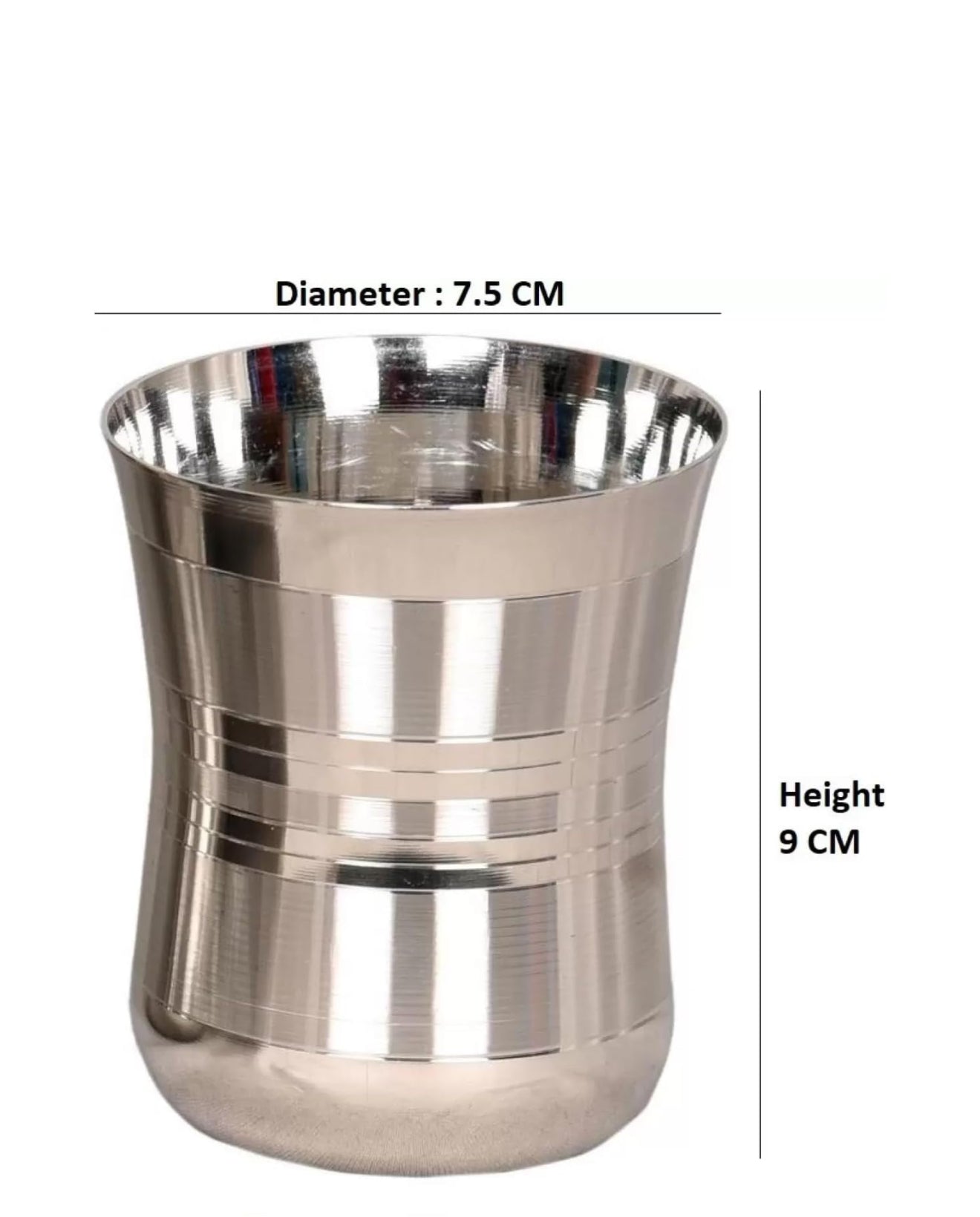 Riar Stainless Steel Damru Ringer Glass Set - 6 Pieces, 7.5 cm x 9 cm