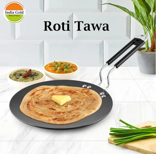 India Gold Aluminium Roti Tawa Hard Anodised - Black, Modern Round Design, 25.5 cm