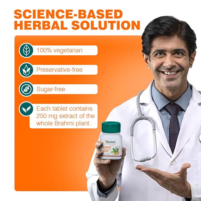 Himalaya Brahmi Tablets for Brain Health, used for memory, focus support
