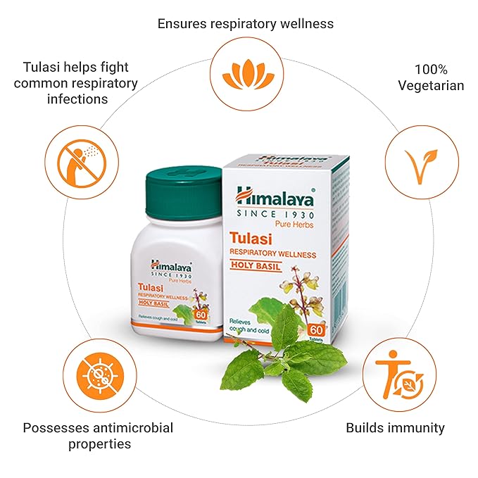 Himalaya Tulasi Tablets 60 for Respiratory Health, used for cough, immunity