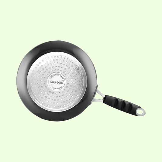 India Gold Aluminium Hard Anodised Fry Pan - 24.5 cm, Black, 24.5 cm