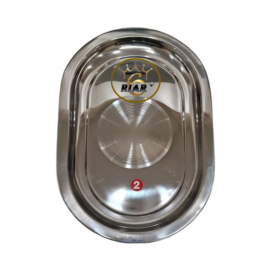 Riar Stainless Steel Silver Touch Capsule Oval Tray – Modern Style, 24 cm Length, 14 cm Width, 1.5 cm Height